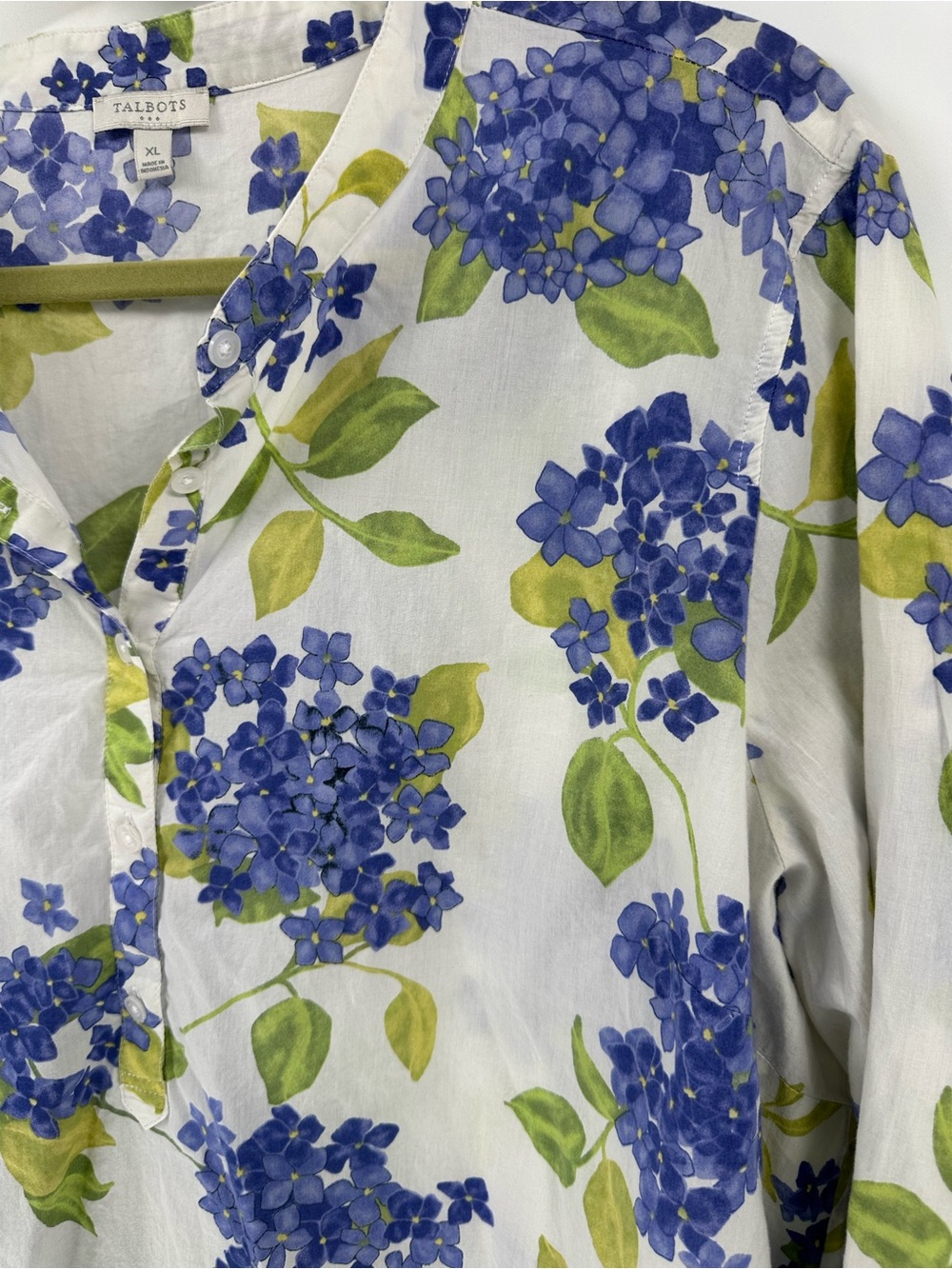 Talbots White Long-Sleeve Hydrangea Print Top - Floral purple-green Cotton - Picture 3 of 9